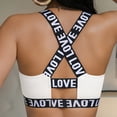 thumbnail image 7 of Alun Women's Letter Print Sports Bras Soft Breathable Cross-Back Design Comfort Activewear Stretch Lightweight Stylish Ribbing Full Coverage Everyday Gym Bralette White L, 7 of 7