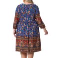 thumbnail image 3 of Plus Size Summer Dress for Women Casual Boho Floral V Neck 3/4 Sleeve Midi Short Beach Dress 2X Red Blue, 3 of 6