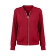 thumbnail image 2 of Jewelreauty Womens Light Jackets with Thumb Holes Pockets Long Sleeve Full-zip Bomber Coat Collarless Outwear (M, Red), 2 of 7