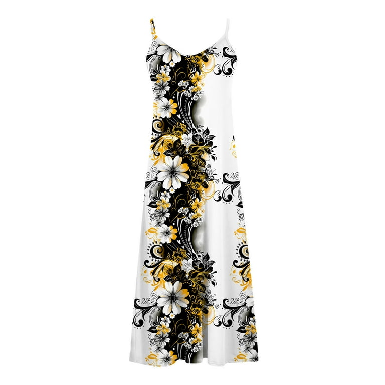 Homenesgenics Summer Dresses for Women under $10 Free Shipping Maxi Dresses  for Women Print Sleeveless Round Neck Dress Casual Dresses White L -  Walmart.com