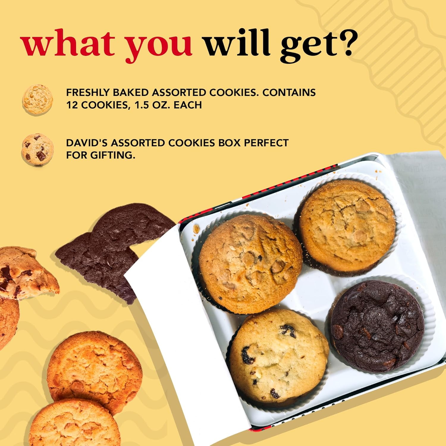 David's Cookies Assorted Fresh Baked Cookies 1lb - Delectable Handmade Cookies and Made with Premium Ingredients - Gourmet Food Cookie Gift Basket - Great Gift For Him, For Her, On All Occasion