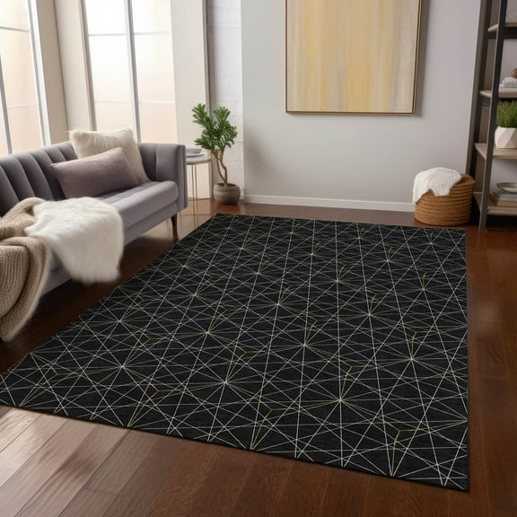 Addison Rugs Chantille Indoor/Outdoor Transitional Geometric Black Washable Rectangle Rug, 10' x 14'