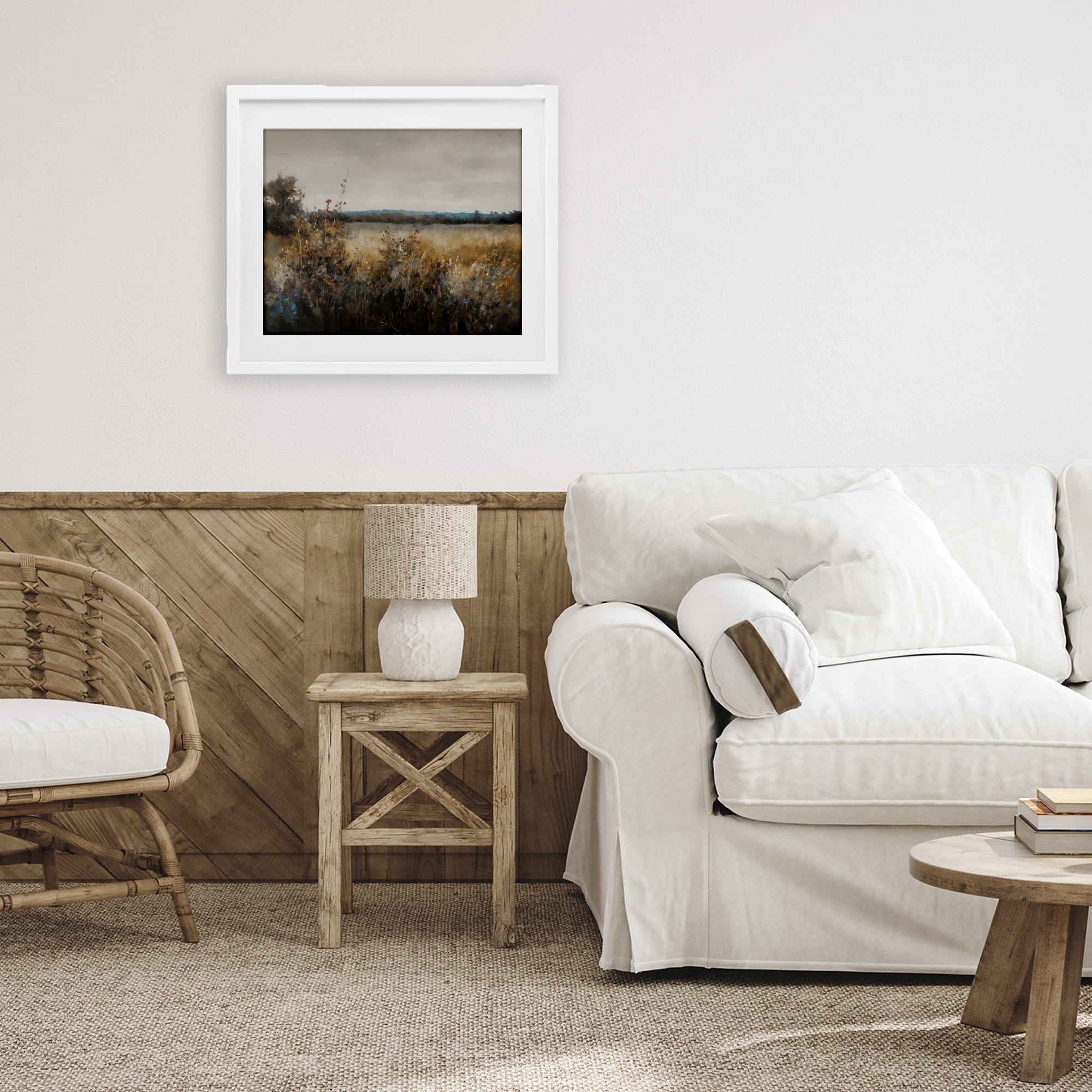 Stupell Industries Abstract Grunge Meadow White Framed Print Under Glass, design by Creative Studio
