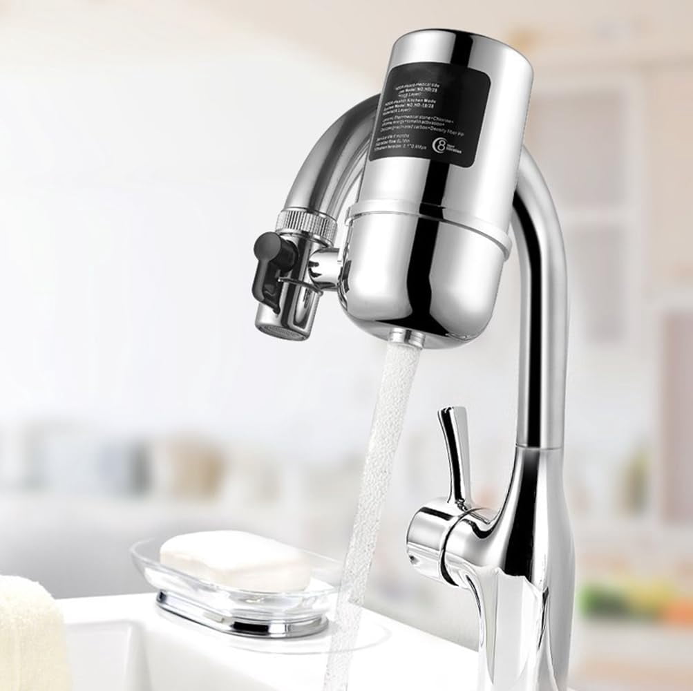 JJEAN-Faucet Mount Water Filter for Sink, Kitchen Water Purifier Filtration System, Reduces Chlorine, Lead, Fluoride Heavy Metals, Hard Water Softener