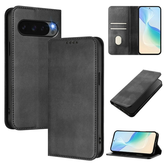 for Google Pixel 10 /10 Pro Wallet Rugged Case, Premium PU Leather RFID Blocking Card Slots Kickstand Classic Full Body Protection Magnetic Function Durable Cover for Google Pixel 10 /10 Pro, Black