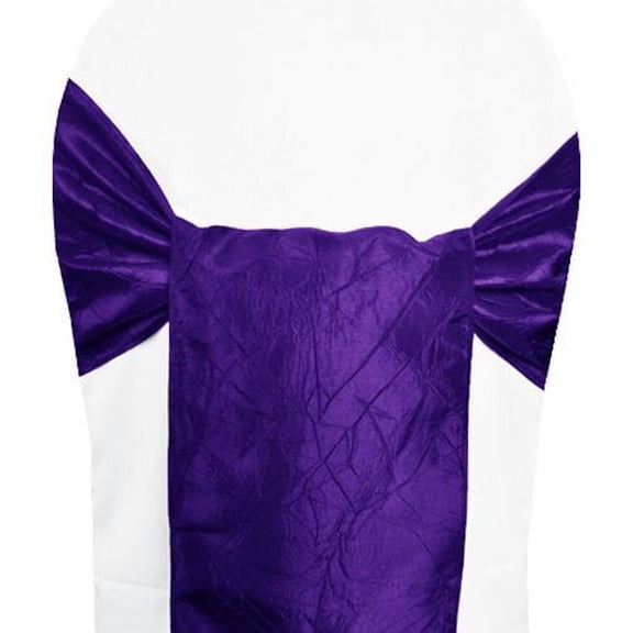 Wedding Linens Inc. (10pcs) 9.5"x 108" Crushed Crinkle Taffeta Chair Sashes Chair Bow Ties - Regency Purple