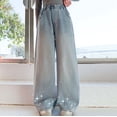 thumbnail image 2 of ZXLBBD Girls Elastic Waisted Wide Leg Denim Pants with Rhinestone Embroidery Trousers for Kids Youth Fall Fashion Casual Outdoor,Blue,Size 11 Y-12 Y, 2 of 7