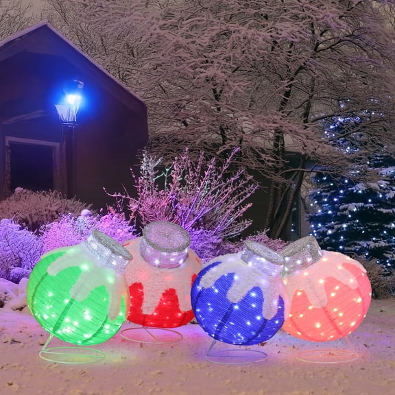 Zimtown 4 pcs LED Christmas Ornament Decor Set,Lighted Pop-Up Outdoor Holiday Ball for Indoor Outdoor Holiday Lighting