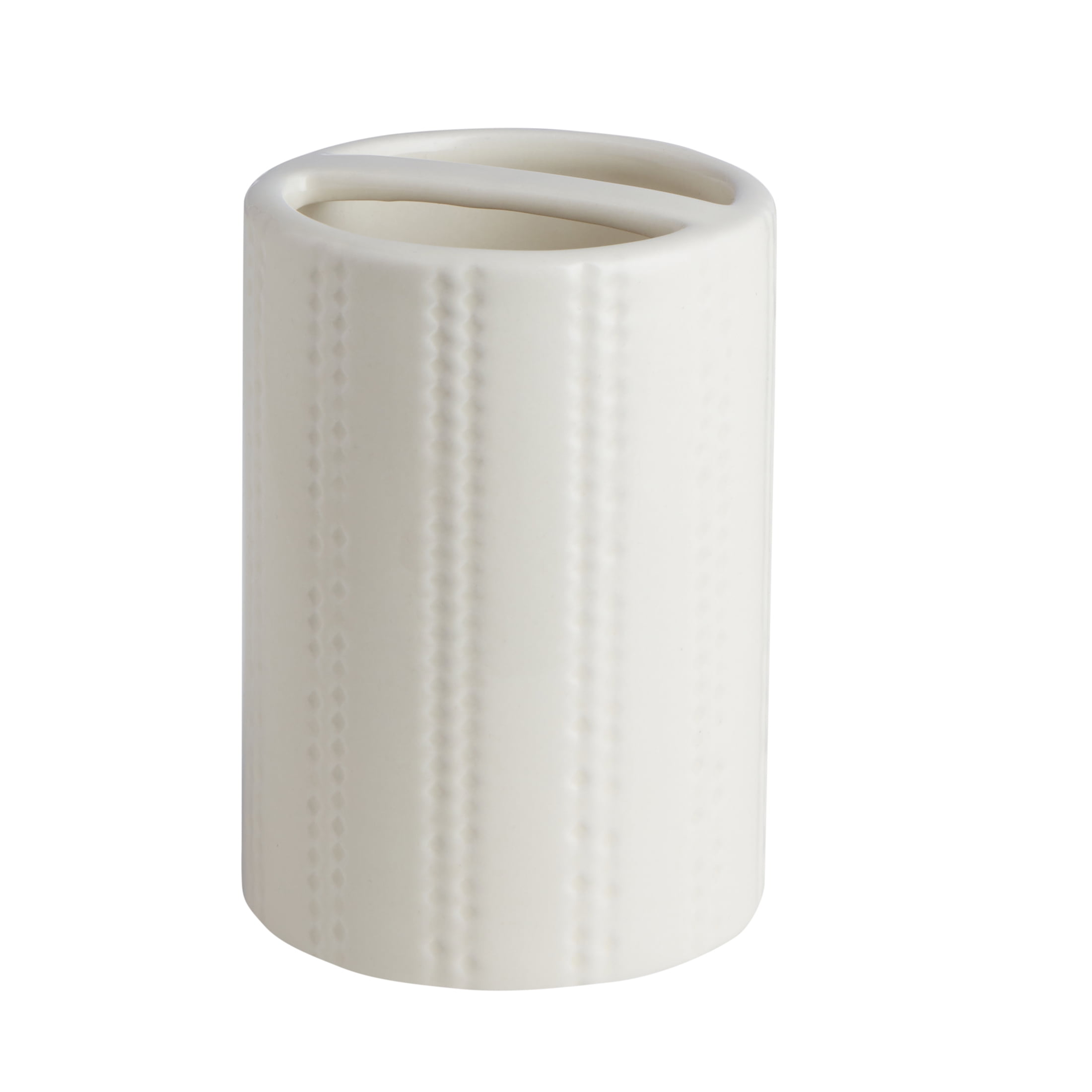My Texas House Alice Ivory Embossed Stripe Ceramic Bathroom Tumbler