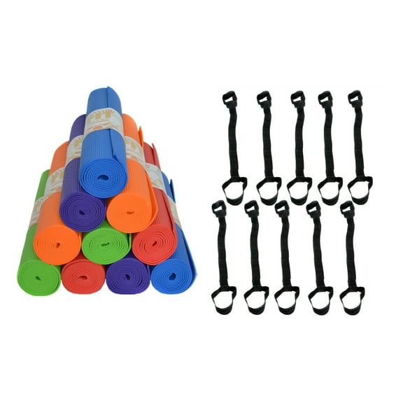 Upward Fit 10 Pack Bulk Yoga Mats with Carrying Straps, 68 x 24 Inches, 4mm Thick, Assorted