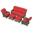thumbnail image 5 of Meetleisure 5 Piece Wicker Patio Furniture Set, Rattan Chairs with 3-Seater Sofa, Ottomans, High Back, Deep Seating, Wide Armrest, Thick Cushions for Deck Porch, Red, 5 of 9