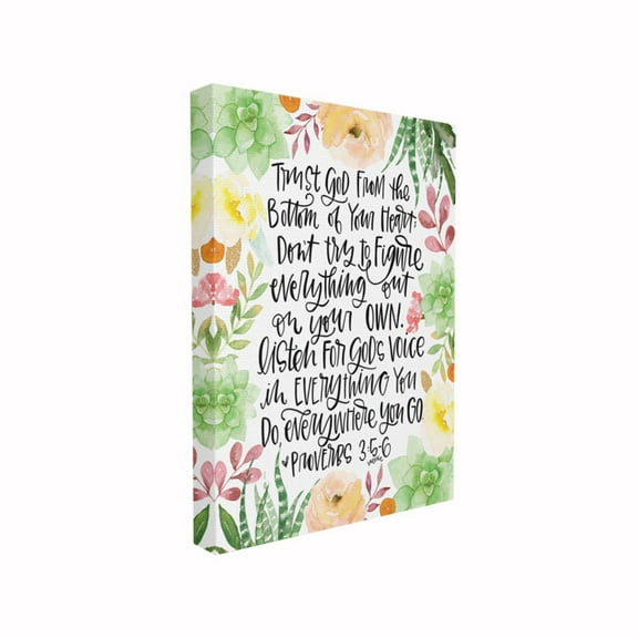 The Stupell Home Decor Collection Trust In God Floral Succulents Cursive Hand Lettered Stretched Canvas Wall Art, 16 x 1.5 x 20