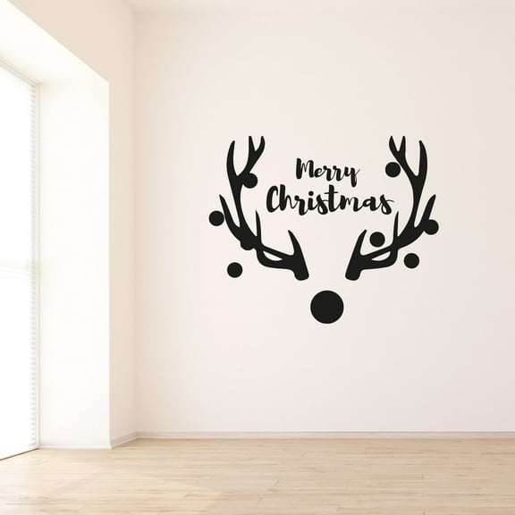 Merry Christmas Rudolph Deer Christmas Quote Holiday Seasons Merry Christmas Santa Claus Quotes Vinyl Design Wall Sticker Art Decal Boys Girls Room Bedroom Decors Stickers Decoration Size (8x10 inch)