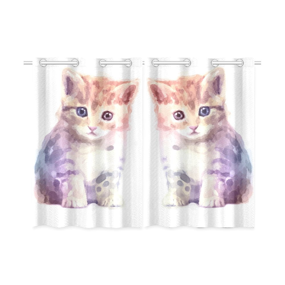 YUSDECOR Cute Kitten Cat Window Curtains Kitchen Curtain Room Bedroom