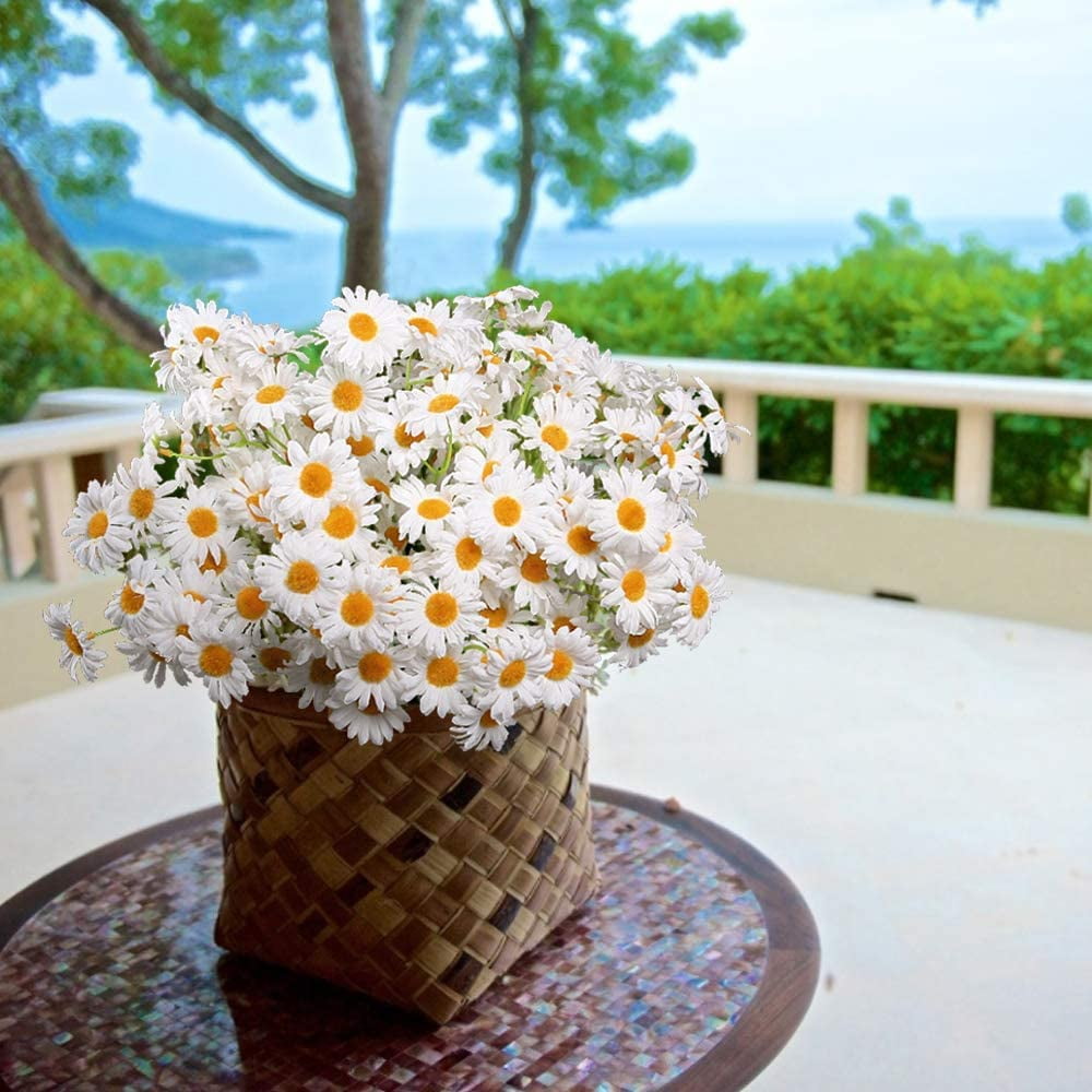 6 Bundles Wildflowers Fake Daisy Outdoor Artificial Flowers UV Resistant Silk Wild Flower Bouquets Bulk Faux Plants Plastic Greenery for Decoration Vase Floral Spring Home Decor