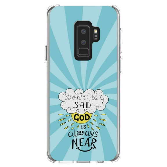 DistinctInk Clear Shockproof Hybrid Case for Samsung Galaxy S9  PLUS (6.2" Screen) - TPU Bumper, Acrylic Back, Tempered Glass Screen Protector - Don't be Sad, God is Always Near