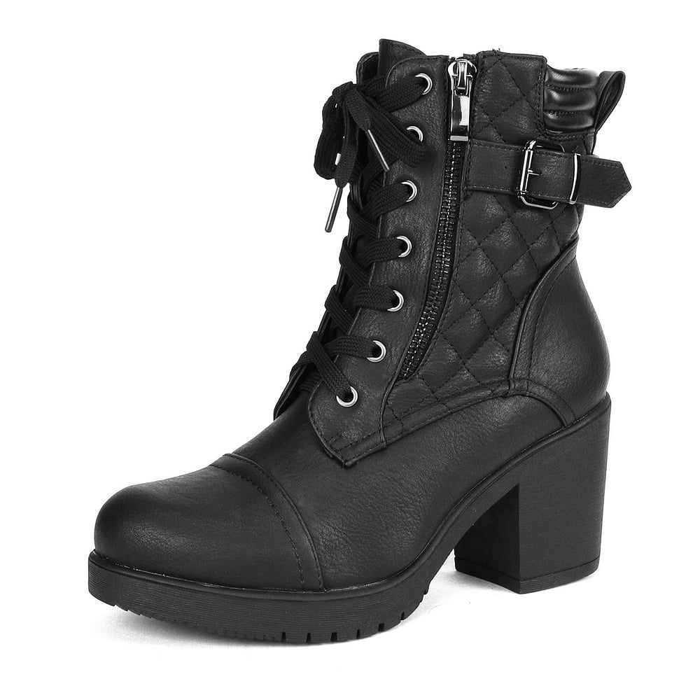 chunky heel combat boots ladies