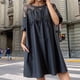 thumbnail image 3 of Vestido camisero plisado con botones de color liso para mujer - Corte holgado, diseño estilizante - Tallas M-XXXL, 3 of 7