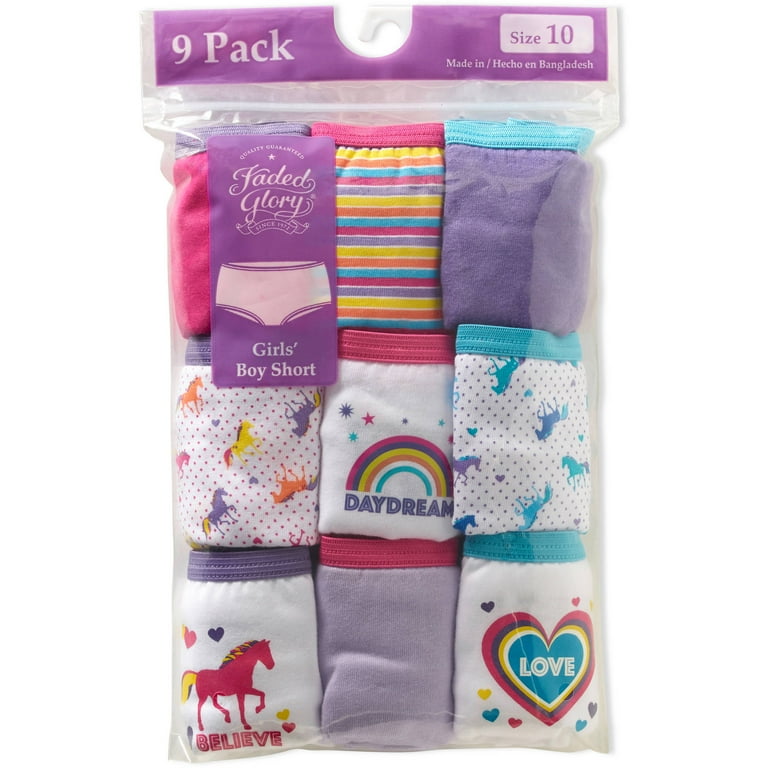 Faded Glory Girls Boyshort Panties Pack Cotton, Patterns