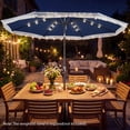 thumbnail image 3 of Costway 10 FT Solar Patio Umbrella with 24 LED Lights, Market Table Umbrella with Fringe Navy Blue, 3 of 10