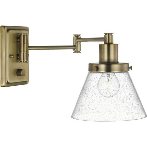 Progress Lighting Hinton 1-Light Swing Arm Wall Bracket, Vintage Brass, Seeded Glass Shade