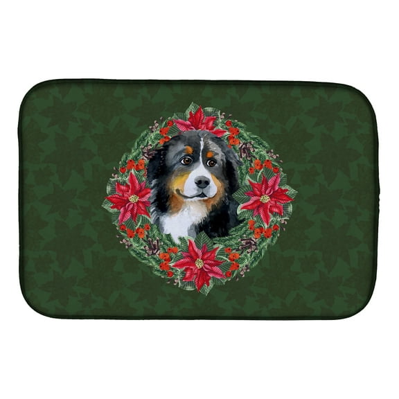 Bernese Mountain Dog Poinsetta Wreath Dish Drying Mat
