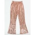 thumbnail image 5 of Feinuhan Women's Elastic Waist Sparkly Sequin 70's Disco Flare Wide Leg Pants (Small, Rose), 5 of 6