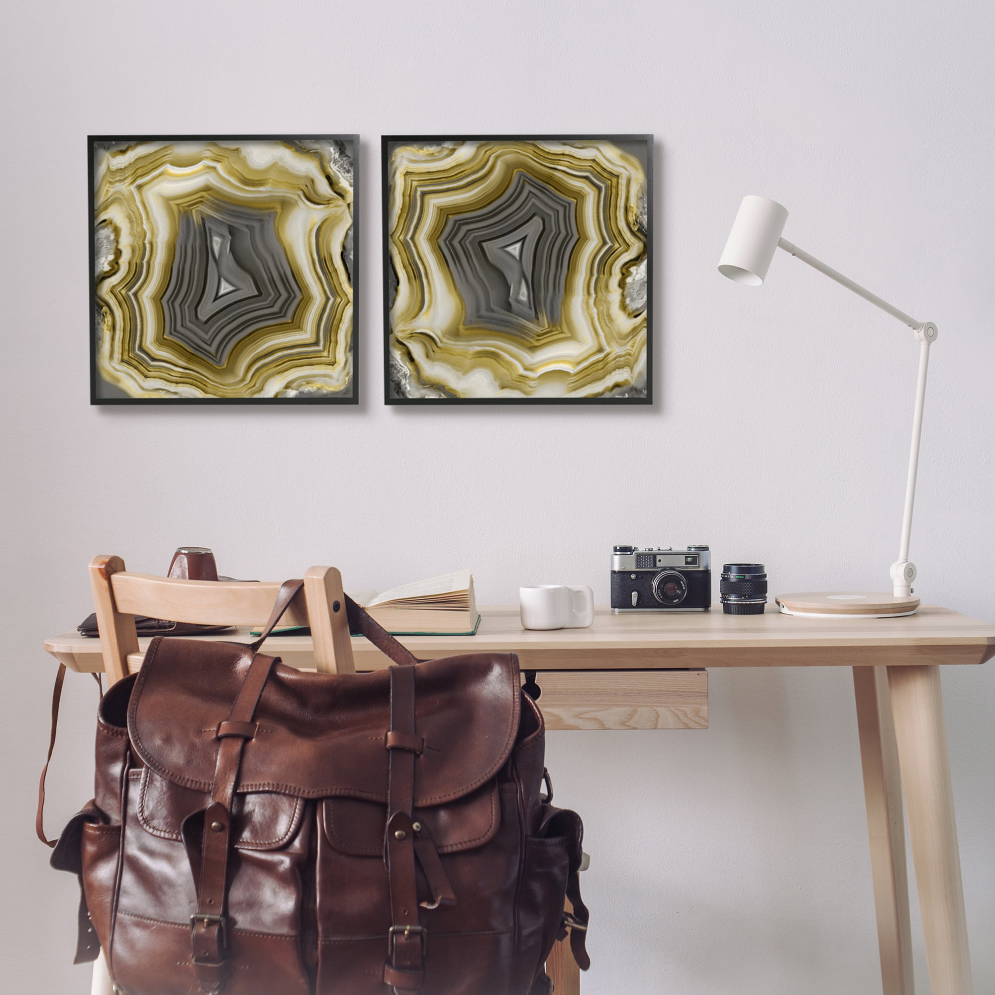 Stupell Abstract Gold & Grey Agate Nature Abstract Photography Black Framed Art Print Wall Art, Set of 2