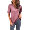 thumbnail image 2 of Summer Puff Sleeve Simple V-Neck Women Casual Blouse Tops, 2 of 5