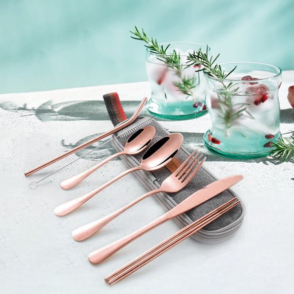 RKSTN Tableware Tableware New Upgrade Travel Utensils Set,Knife, Fork, Spoon, Chopsticks, Straw Kitchen Gadgets