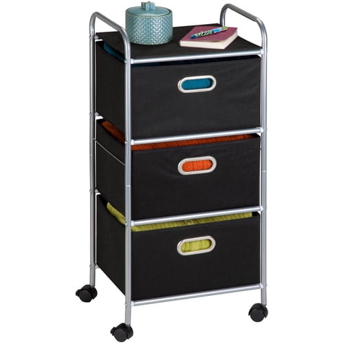 Honey Can Do Rolling Storage Cart with 3 Fabric Drawers, Black