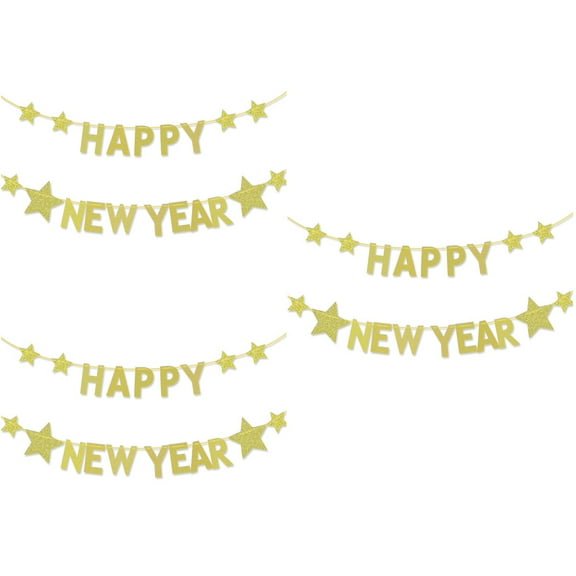 3 Pieces Vintage Christmas Decor Tree Decoration Glitter Gold Banner