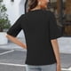 thumbnail image 4 of Blusa estampada de manga media y cuello en V para mujer - Top informal holgado hasta el codo, 4 of 7