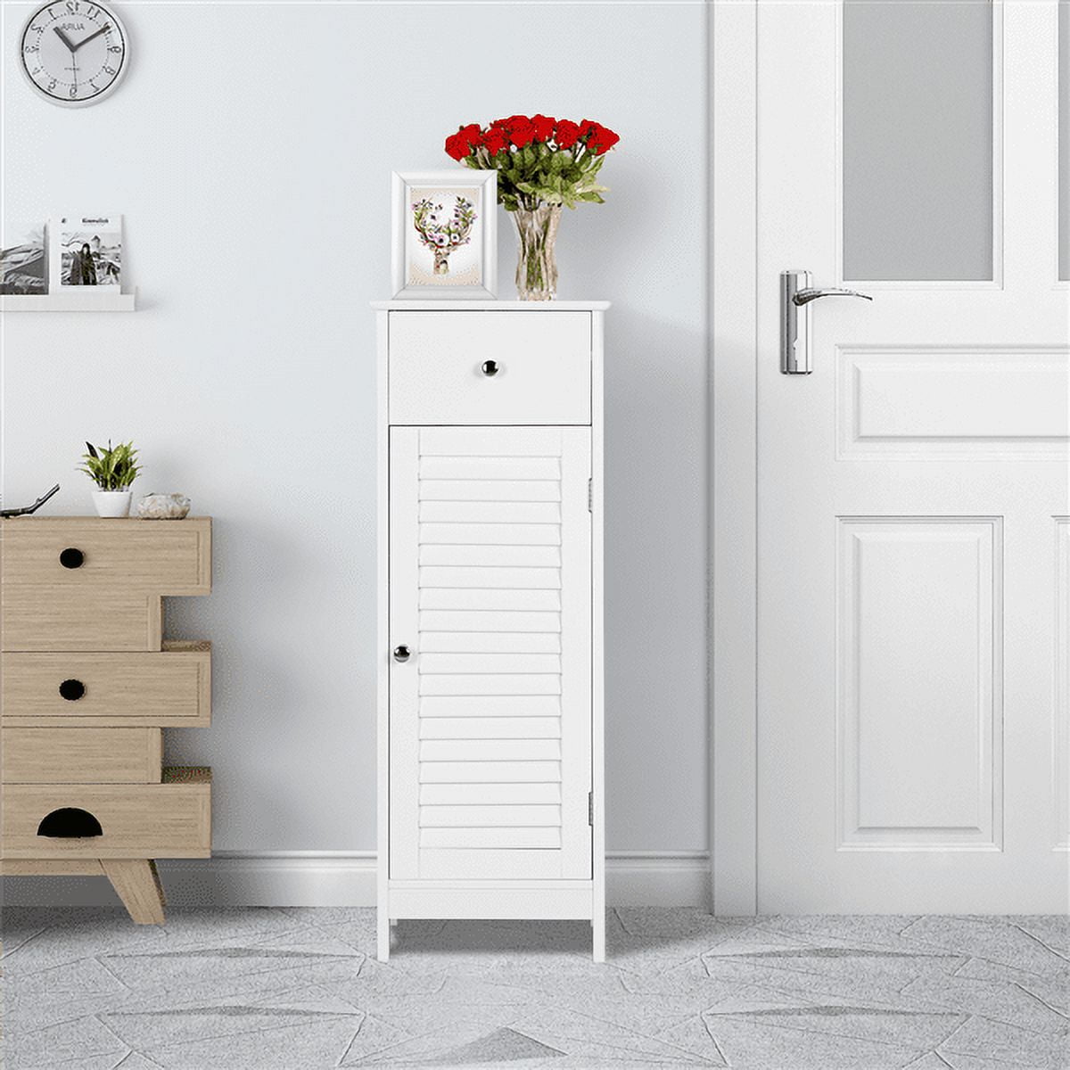 Yaheetech Bathroom Kitchen Floor Storage Cabinet with Drawer and Single Shutter Door White