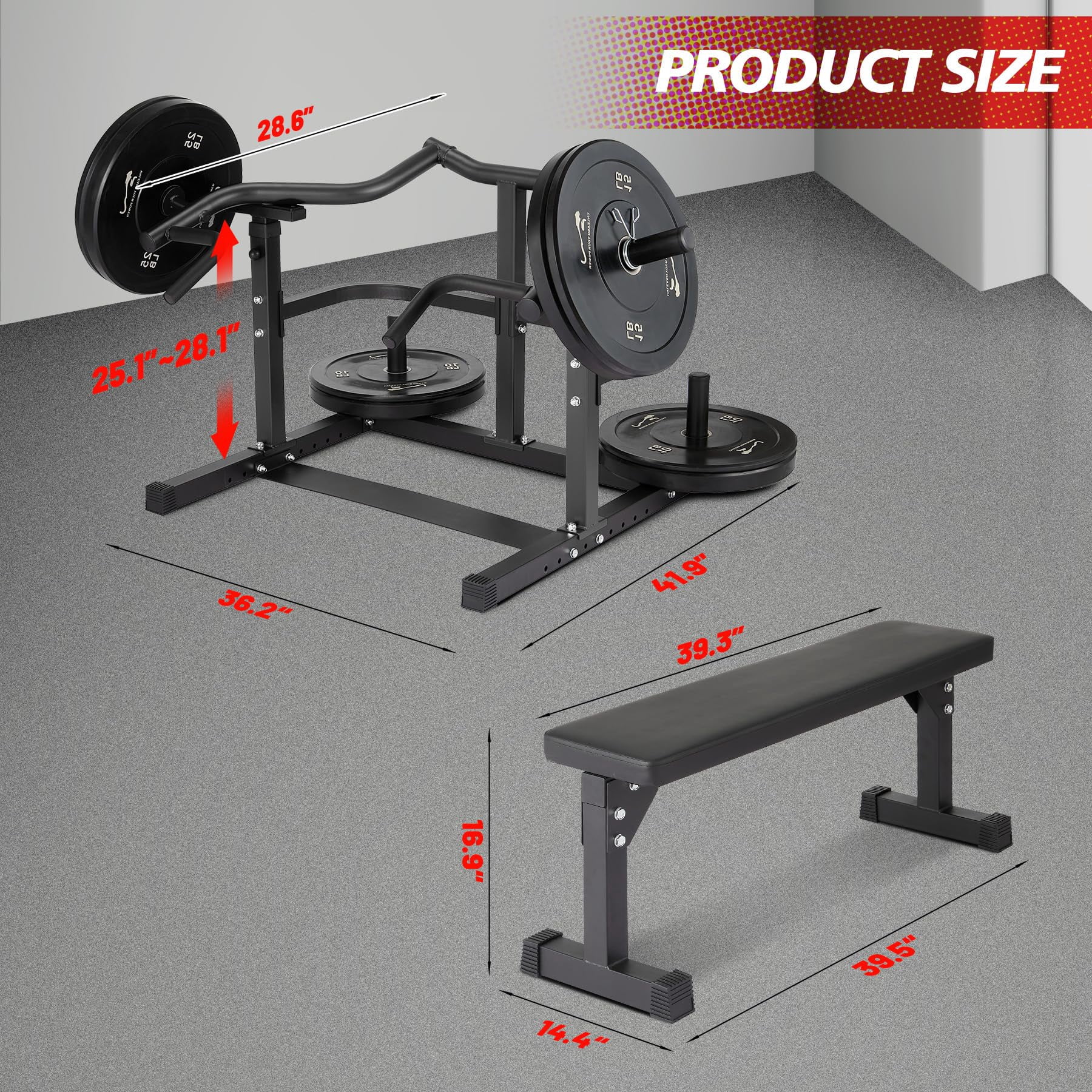 Memoryfield Chest Press Machine with Adjustable Flat Bench, Bench Press Rack for Home Gym with Independent Converging Arms, Strength Training Equipment, Black