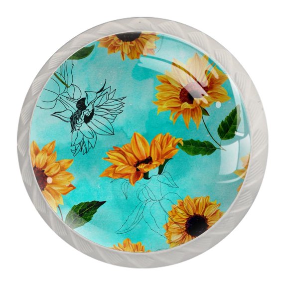 4 Pcs Sunflower Knobs for Kitchen Cabinet Cupboard Dresser Bookcase Drawer Pulls Handles Round Home Decor