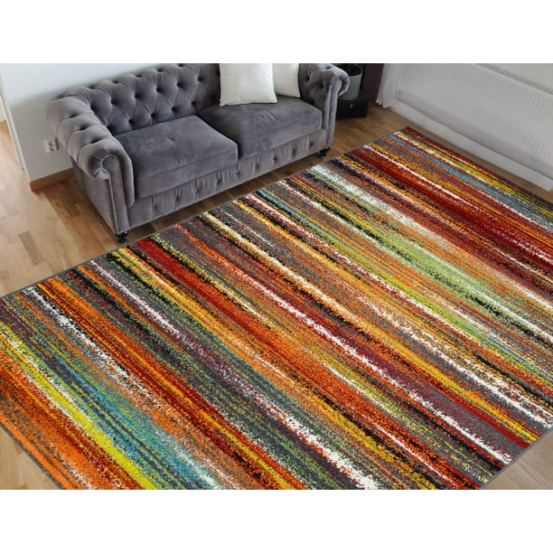 HR Colorful Rainbow Area Rug 8x10 Mo
dern Rug for Living
