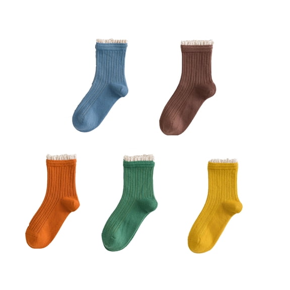 TELOLY 5Pairs Womens Ankle Socks,Lace Edge Socks,Ruffle Ankle Socks,Women’s Socks,Frilly Socks,Autumn Winter Socks,Cotton Knit Socks,Colors