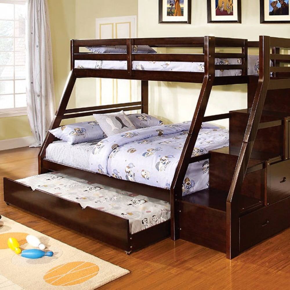 Wooden Twin/full Bunk Bed with builtin drawers, Brown