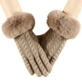 thumbnail image 3 of Women's Winter Knit Gloves with Fashionable Large Furry Cuffs, Touchscreen Cold Proof Gloves for Outdoor Cycling, Small Chic Style Thermal Gloves, Warm Winter Riding Gloves for Women - Khaki, 3 of 5
