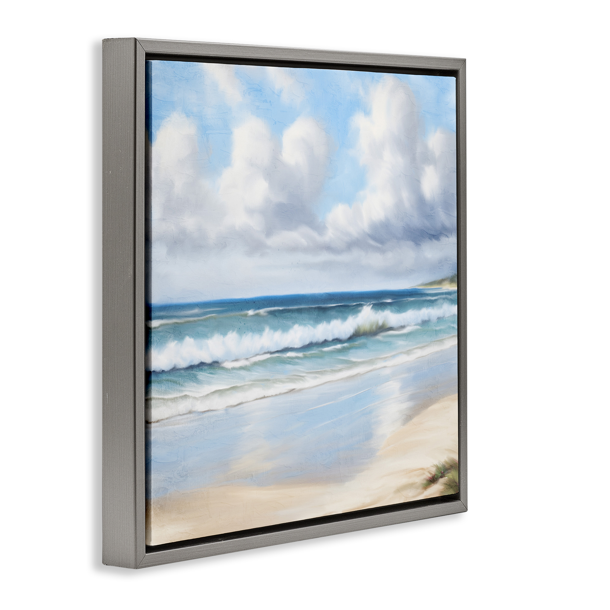 Stupell Industries Sand Walk Ocean Waves Landscape Painting Gray Floater Framed Canvas Art Print Wall Art, 25 x 25