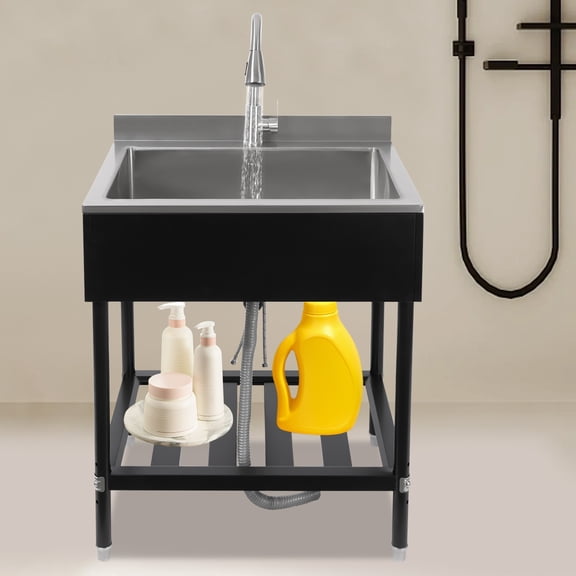 Stainless Steel Utility Sink Commercial Restaurant Laundry Sink Kitchen Sink 30.8*22*39.5in for Both Commercial And Residential Use