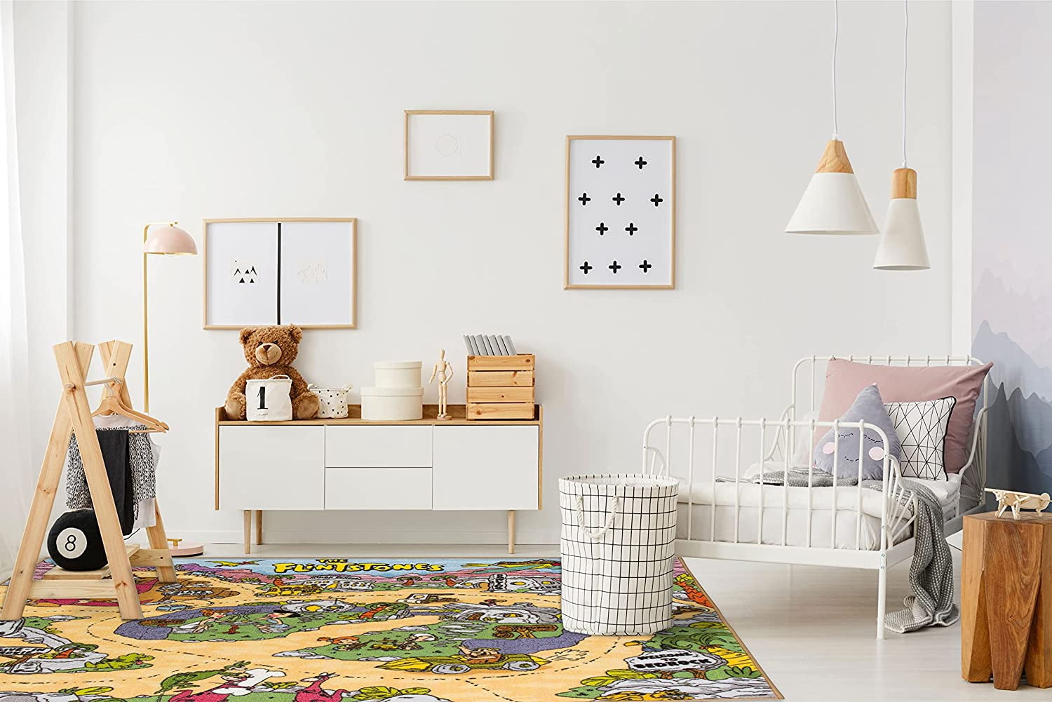 KC Cubs | Flintstones Bedrock Road Map Educational Learning & Game Area Rug Carpet for Kids and Children Bedrooms and Playroom