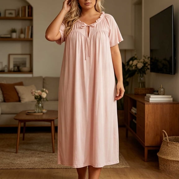 Jamicy Nightgowns for Women Plus Size Nightgowns Soft Short Sleeve Sleepwear Loose Fitting Plus Size Long Loungewear Nightgown