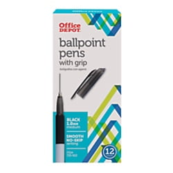 Fiber Barrel Home Depot Office Depot Grip Ballpoint Pens, Medium Point, 1.0 mm, White Barrel, Black Ink, Pack Of 12, 19001 ()
