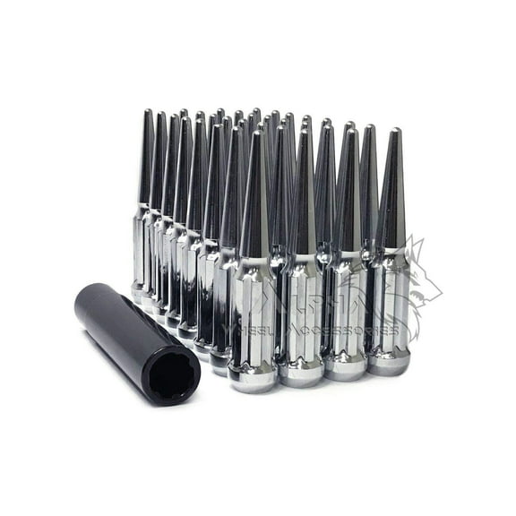 24 Chrome Spline Spike Lug Nuts 14x1.5 For 2019 Ram 1500  Newer 6 Lug   Key