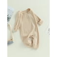 thumbnail image 3 of Baby Girls Spring Autumn Casual Jumpsuit Solid Color Long Sleeve Oblique Zipper Ribbed Romper, 3 of 9