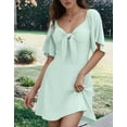 thumbnail image 3 of Deep V Neck Elegant Bow Tie Mini Dress Emerald Green L, 3 of 8