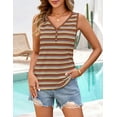 thumbnail image 3 of Merokeety Womens Summer Striped V Neck Button Down Casual Tank Top Brown m, 3 of 6