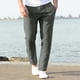 thumbnail image 1 of Pantalones largos para hombre, informales, de lino, con cordón, bolsillos, cinturón elástico, rectos, lisos., 1 of 5